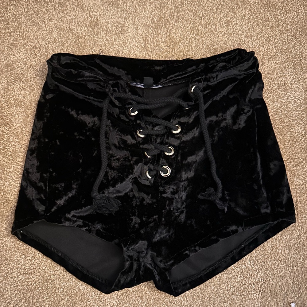 Black Velvet Lace-Up Women's Shorts